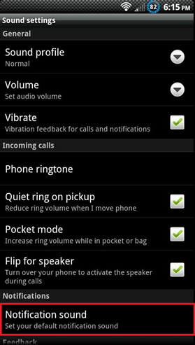 Android Sound Menu, Notification Sound